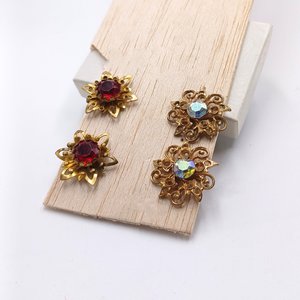 2 Pairs of Vintage Gold Tone and Rhinestones Screw Back Earrings Lot