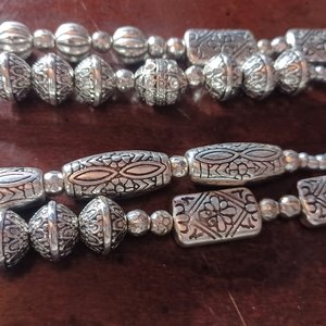 CHICO's Super Long Silver Tone Beaded 2 Strand Beaded Necklace, Southwestern
