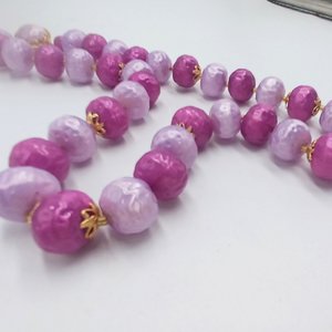 1950's  Vintage Japan Pink and Purple Plastic Beaded Necklace and Earrings Jewelry Set