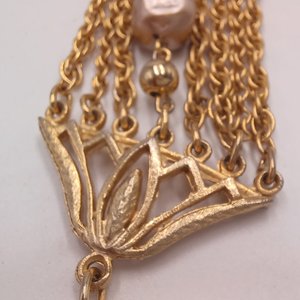 Mid Century Gold Tone Multi-strand Necklace and Clip-on Earrings Jewelry Set