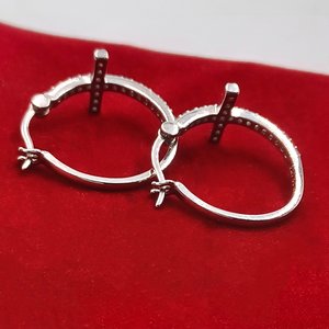 Signed Prime Art and Jewel Sterling Silver and Cubic Zirconia Cross Hoop Earrings