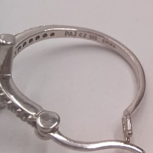 Signed Prime Art and Jewel Sterling Silver and Cubic Zirconia Cross Hoop Earrings