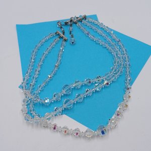 Triple Strand Faceted Aurora Borealis Crystals Graduated Necklace, Most Brilliant Crystals