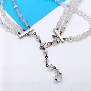 Triple Strand Faceted Aurora Borealis Crystals Graduated Necklace, Most Brilliant Crystals