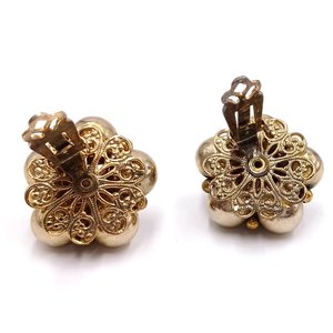 Mid Century Gold Tone Multi-strand Necklace and Clip-on Earrings Jewelry Set