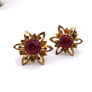 2 Pairs of Vintage Gold Tone and Rhinestones Screw Back Earrings Lot