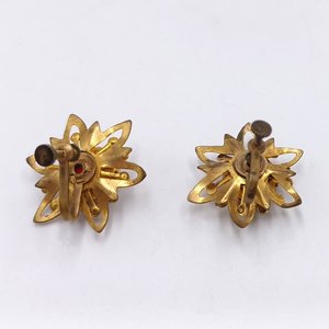 2 Pairs of Vintage Gold Tone and Rhinestones Screw Back Earrings Lot