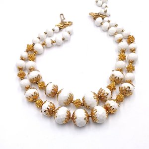 Vintage Deauville Gold Tone and White Multi-strand Necklace