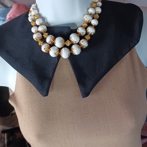 Vintage Deauville Gold Tone and White Multi-strand Necklace
