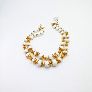 Vintage Deauville Gold Tone and White Multi-strand Necklace