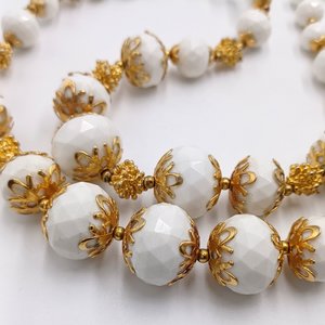 Vintage Deauville Gold Tone and White Multi-strand Necklace
