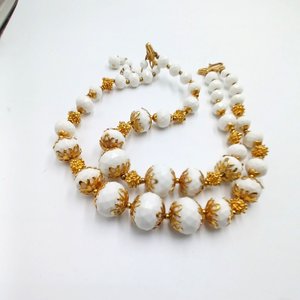 Vintage Deauville Gold Tone and White Multi-strand Necklace