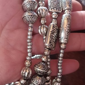CHICO's Super Long Silver Tone Beaded 2 Strand Beaded Necklace, Southwestern