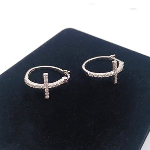 Signed Prime Art and Jewel Sterling Silver and Cubic Zirconia Cross Hoop Earrings