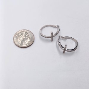 Signed Prime Art and Jewel Sterling Silver and Cubic Zirconia Cross Hoop Earrings