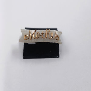 Antique Carved Mother of Pearl Banner  Cursive Wire "Mother" Brooch, Mother's Day Gift