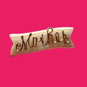 Antique Carved Mother of Pearl Banner  Cursive Wire "Mother" Brooch, Mother's Day Gift