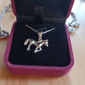 Vintage Sterling Silver Figural Horse Pendant and  Sterling Box Chain Necklace