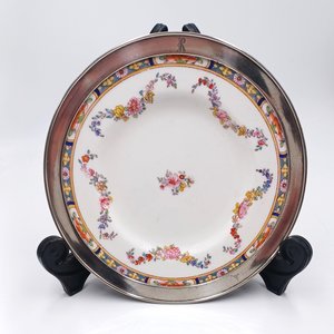 Antique Mintons Rose Pattern Sterling Silver Edge Dessert Plate