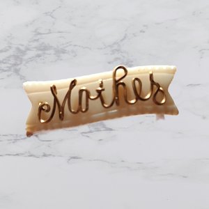 Antique Carved Mother of Pearl Banner  Cursive Wire "Mother" Brooch, Mother's Day Gift
