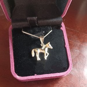 Vintage Sterling Silver Figural Horse Pendant and  Sterling Box Chain Necklace
