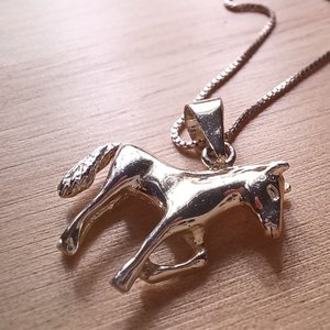 Vintage Sterling Silver Figural Horse Pendant and  Sterling Box Chain Necklace