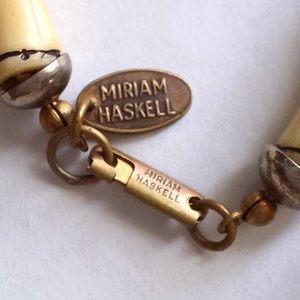 Vintage Signed Miriam Haskell Long Seashell and Bamboo and Wood Statement Necklace