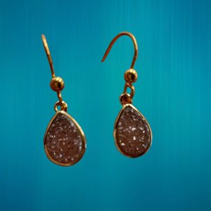 Vintage Sparkly Druzy Gold Tone Dangle Earrings