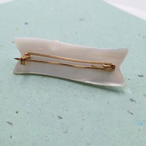 Antique Carved Mother of Pearl Banner  Cursive Wire "Mother" Brooch, Mother's Day Gift