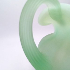 Fenton Green Burmese Hand Painted  Floral Glass Pitcher, Signed, Collectible Glass