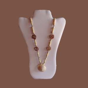 Vintage Signed Miriam Haskell Long Seashell and Bamboo and Wood Statement Necklace