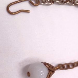 Vintage Gold Tone Milk Glass and Moon Stone Pendant Tassle Necklace