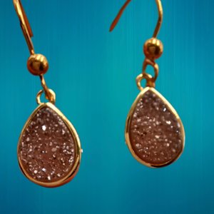 Vintage Sparkly Druzy Gold Tone Dangle Earrings