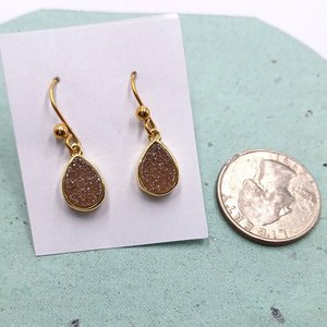 Vintage Sparkly Druzy Gold Tone Dangle Earrings