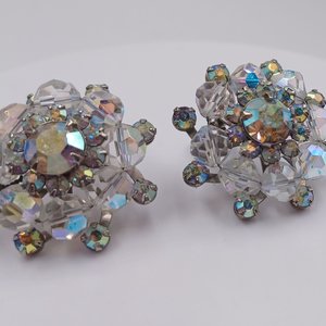 Beautiful WEISS Aurora Borealis Cluster Clip-On Earrings