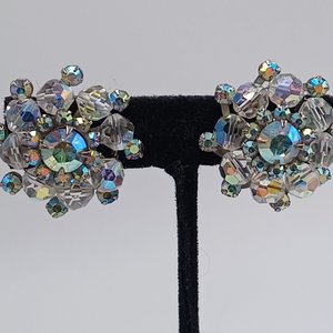 Beautiful WEISS Aurora Borealis Cluster Clip-On Earrings
