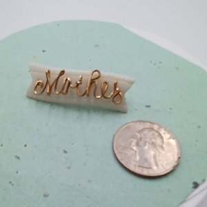 Antique Carved Mother of Pearl Banner  Cursive Wire "Mother" Brooch, Mother's Day Gift