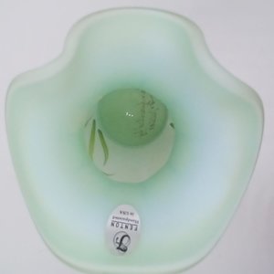 Fenton Green Burmese Hand Painted  Floral Glass Pitcher, Signed, Collectible Glass
