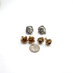 3 Pairs of Gold and Silver Tone Roses Themes Clip-on Earrings