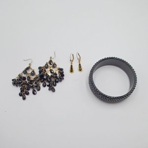 Collection of Vintage Black Costume Jewelry- 7 items, Jewelry Lot