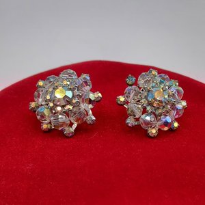 Beautiful WEISS Aurora Borealis Cluster Clip-On Earrings