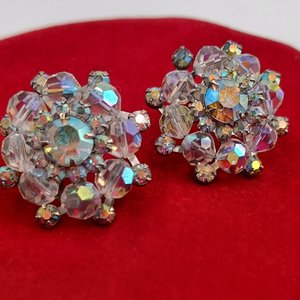 Beautiful WEISS Aurora Borealis Cluster Clip-On Earrings
