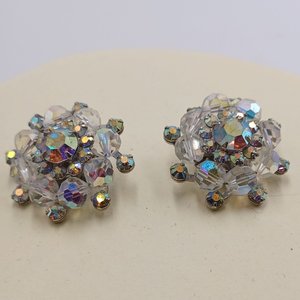 Beautiful WEISS Aurora Borealis Cluster Clip-On Earrings