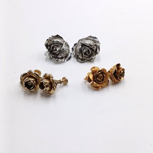 3 Pairs of Gold and Silver Tone Roses Themes Clip-on Earrings
