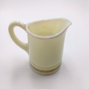 Vintage Uranium Custard Glass Souvenir Toothpick holder/Creamer, Bryan Mercantile Prairie City, Ia.