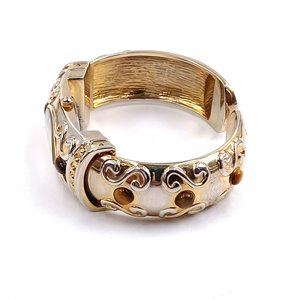 P.O.V. Gold Tone Ladies Clamper Fashion Watch with Tigers Eye, Runs