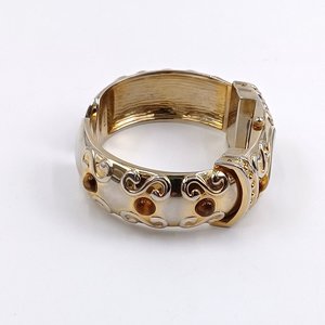 P.O.V. Gold Tone Ladies Clamper Fashion Watch with Tigers Eye, Runs