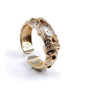 P.O.V. Gold Tone Ladies Clamper Fashion Watch with Tigers Eye, Runs