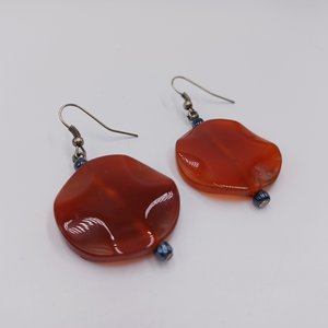Carnelian Stone  Polished Round Natural Dangle Drop Earrings