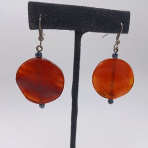 Carnelian Stone  Polished Round Natural Dangle Drop Earrings